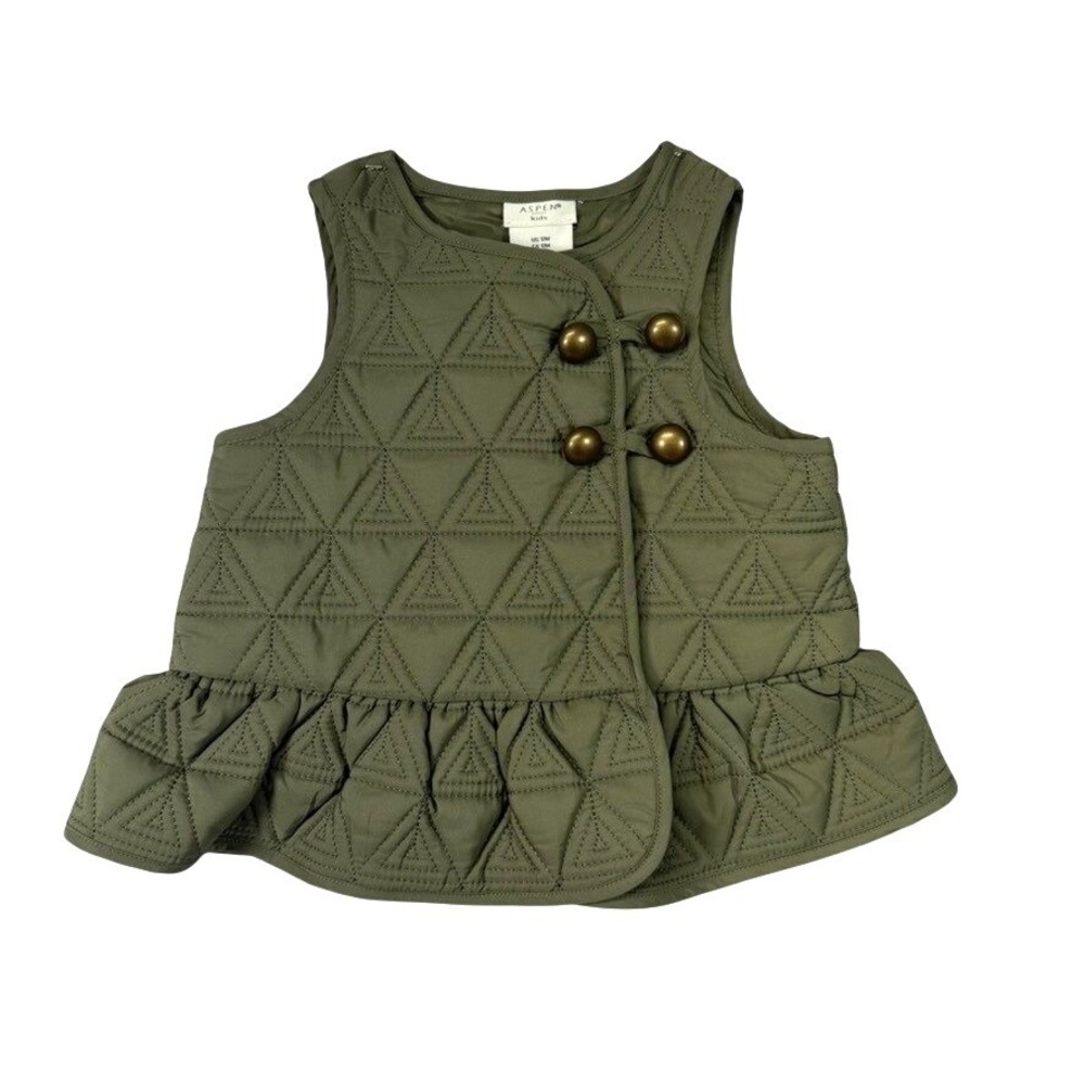 Aspen Kids Quilted Ruffle Vest Olive Green Baby‎ Toddler 12 Months